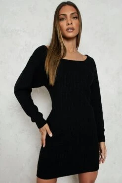 Vestito In Maglia Stile Pescatore Con Scollo A Barchetta -Negozio al dettaglio Vestiti gzz40957 black xl 3