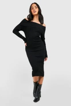 Vestito Midi Basic In Maglia A Coste