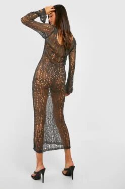 Vestito Maxi In Maglia Smagliata Con Scollo Rotondo Sul Retro -Negozio al dettaglio Vestiti gzz40979 charcoal xl 1