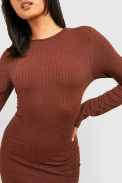 Vestito Midi Basic A Coste A Girocollo -Negozio al dettaglio Vestiti gzz41067 chocolate xl 3