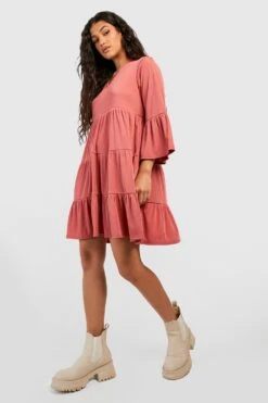 Vestito Grembiule A Coste Con Balze E Maniche Svasate -Negozio al dettaglio Vestiti gzz41069 dusty20rose xl 2