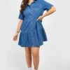 Vestito Grembiule Plus Size In Denim Con Balze