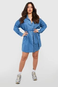Vestito Camicia Plus Size In Denim Con Fascia Allacciata In Vita 6 Vestito Camicia Plus Size In Denim Con Fascia Allacciata In Vita -Negozio al dettaglio Vestiti gzz41362 mid20blue xl 2