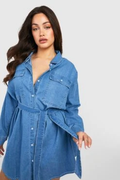 Vestito Camicia Plus Size In Denim Con Fascia Allacciata In Vita 7 Vestito Camicia Plus Size In Denim Con Fascia Allacciata In Vita -Negozio al dettaglio Vestiti gzz41362 mid20blue xl 3