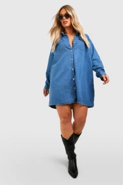 Vestito Camicia Plus Size In Denim Con Dettagli Stile Western