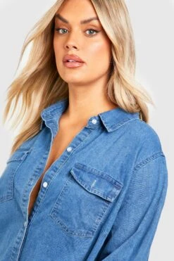 Vestito Camicia Plus Size In Denim Con Dettagli Stile Western -Negozio al dettaglio Vestiti gzz41369 stonewash xl 3
