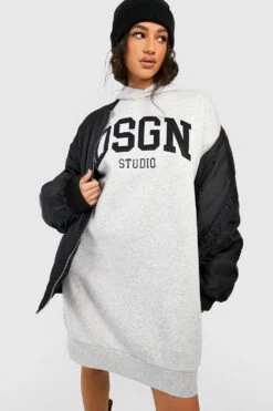 Vestito In Felpa Oversize Con Ricami, Applique E Cappuccio -Negozio al dettaglio Vestiti gzz41422 ash20grey xl 2