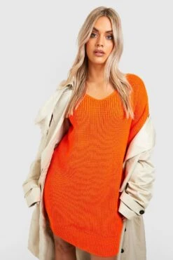 Vestito In Maglia Plus Size Con Scollo A V -Negozio al dettaglio Vestiti gzz41443 orange xl 2