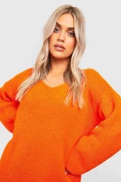 Vestito In Maglia Plus Size Con Scollo A V -Negozio al dettaglio Vestiti gzz41443 orange xl 3