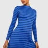 Vestito Skater Tall In Maglia A Coste A Righe Con Maniche Lunghe E Collo A Imbuto