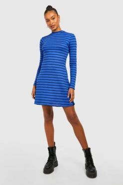 Vestito Skater Tall In Maglia A Coste A Righe Con Maniche Lunghe E Collo A Imbuto -Negozio al dettaglio Vestiti gzz41452 navy xl 2
