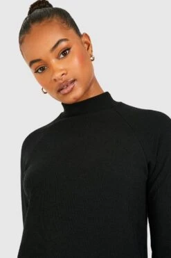 Vestito A Trapezio Tall A Maniche Lunghe A Coste Con Trama E Collo A Imbuto 7 Vestito A Trapezio Tall A Maniche Lunghe A Coste Con Trama E Collo A Imbuto -Negozio al dettaglio Vestiti gzz41454 black xl 3