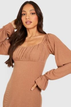 Vestito Midi Tall A Coste Morbide Con Maniche Lunghe E Ruches Sul Busto -Negozio al dettaglio Vestiti gzz41455 stone xl 3