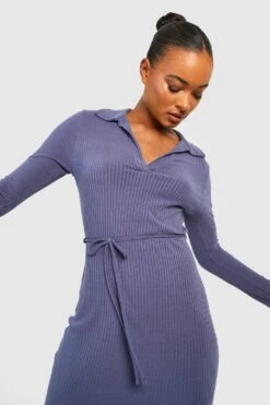 Vestito Midi Tall A Coste Morbide Con Colletto E Cintura In Tessuto -Negozio al dettaglio Vestiti gzz41458 navy xl 3