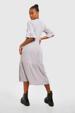 Vestito Grembiule Midi Tall A Coste Morbide Con Maniche Arricciate E Balze -Negozio al dettaglio Vestiti gzz41459 grey xl 1