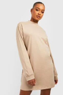 Vestito T-shirt Tall Basic Oversize In Misto Cotone Con Maniche Lunghe -Negozio al dettaglio Vestiti gzz41461 sand xl 2