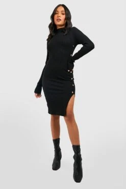 Vestito Petite In Maglia A Collo Alto Con Spacco