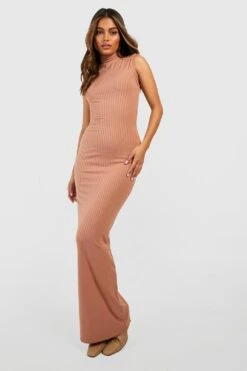 Vestito Maxi A Coste Con Collo Dolcevita -Negozio al dettaglio Vestiti gzz41682 camel xl 2