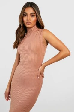 Vestito Maxi A Coste Con Collo Dolcevita -Negozio al dettaglio Vestiti gzz41682 camel xl 3