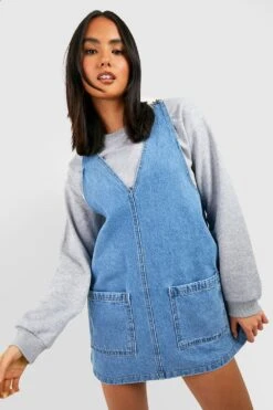 Vestito Scamiciato In Denim In Lavaggio Medio Con Scollo Profondo