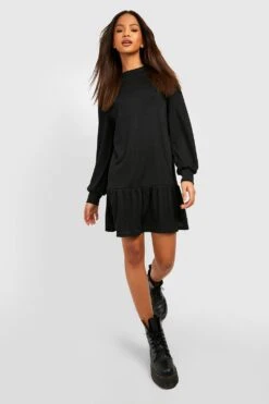 Vestito Grembiule A Coste Morbide Con Fondo Arricciato -Negozio al dettaglio Vestiti gzz41766 black xl 2