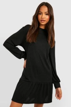 Vestito Grembiule A Coste Morbide Con Fondo Arricciato -Negozio al dettaglio Vestiti gzz41766 black xl 3