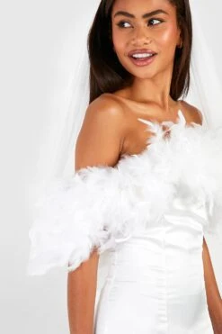 Vestito Maxi Premium In Raso Con Piume -Negozio al dettaglio Vestiti gzz42701 white xl 3