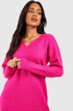 Vestito Longuette In Maglia Morbida Premium Extra Comoda Con Scollo A V -Negozio al dettaglio Vestiti gzz42703 hot20pink xl 2