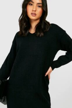 Vestito Maxi In Maglia Con Scollo A V -Negozio al dettaglio Vestiti gzz43694 black xl 3