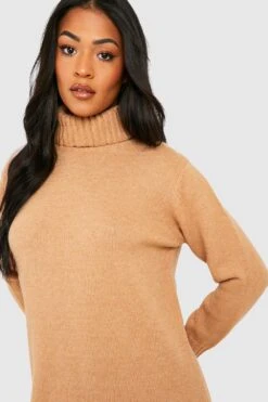 Vestito Maxi Tall In Maglia Con Collo Alto -Negozio al dettaglio Vestiti gzz43699 camel xl 3