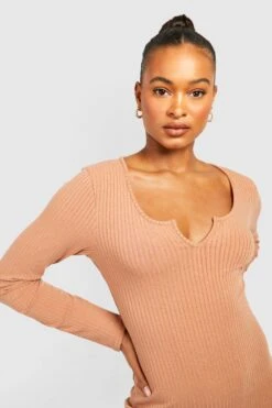 Vestito Midi Tall A Coste Morbide Con Maniche Lunghe E Intaglio Sullo Scollo 7 Vestito Midi Tall A Coste Morbide Con Maniche Lunghe E Intaglio Sullo Scollo -Negozio al dettaglio Vestiti gzz43914 stone xl 3