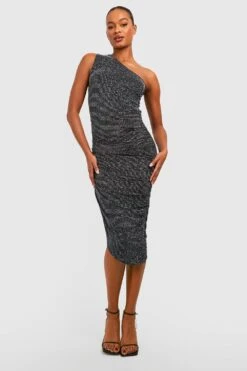 Vestito Midi Tall Glitterato A Righe Con Ruches Asimmetriche -Negozio al dettaglio Vestiti gzz43987 silver xl 2