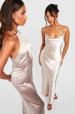 Vestito Maxi Petite Da Cerimonia In Raso Con Scollo A Cappuccio