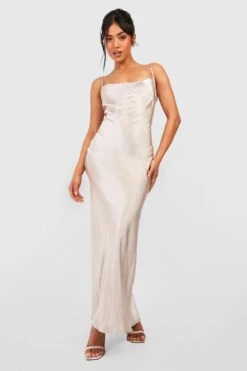 Vestito Maxi Petite Da Cerimonia In Raso Con Scollo A Cappuccio -Negozio al dettaglio Vestiti gzz43996 champagne xl 2