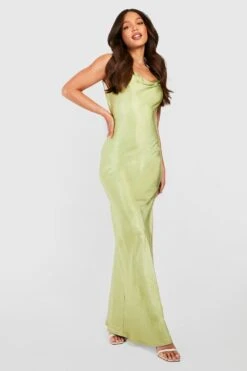 Vestito Maxi Tall Da Cerimonia In Raso Con Scollo A Cappuccio -Negozio al dettaglio Vestiti gzz44051 sage xl 2