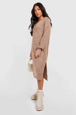 Vestito In Maglia Longuette Petite Con Scollo A V -Negozio al dettaglio Vestiti gzz44055 mushroom xl 2