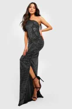 Vestito Maxi Asimmetrico Con Ruches E Paillettes