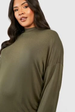 Vestito T-shirt Midi A Collo Alto Plus Size Con Spacco -Negozio al dettaglio Vestiti gzz44218 khaki xl 3