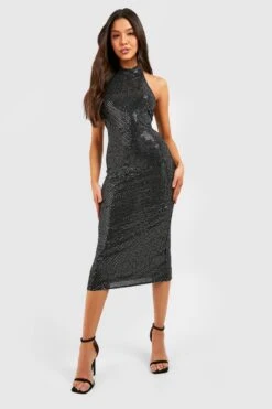 Vestito Midi Aperto Sul Retro A Collo Alto Con Paillettes -Negozio al dettaglio Vestiti gzz44296 black xl 2