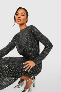 Vestito Midi A Collo Alto Con Ruches E Paillettes 6 Vestito Midi A Collo Alto Con Ruches E Paillettes -Negozio al dettaglio Vestiti gzz44313 black xl 2