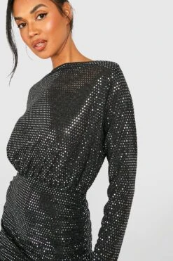 Vestito Midi A Collo Alto Con Ruches E Paillettes 7 Vestito Midi A Collo Alto Con Ruches E Paillettes -Negozio al dettaglio Vestiti gzz44313 black xl 3