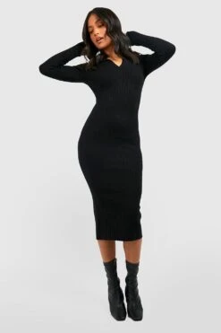 Vestito Midi Petite In Maglia A Coste Con Colletto -Negozio al dettaglio Vestiti gzz44335 black xl 2