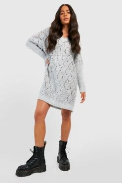 Vestito In Maglia Petite Scampanato Con Scollo A V -Negozio al dettaglio Vestiti gzz44900 grey xl 2