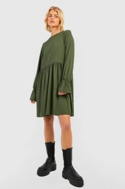 Vestito Grembiule A Coste Con Maniche Lunghe -Negozio al dettaglio Vestiti gzz45063 khaki xl 2