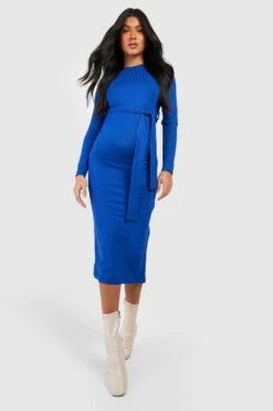 Vestito Midi Premaman A Coste Morbide Con Cintura E Spacco -Negozio al dettaglio Vestiti gzz45912 petrol xl 2