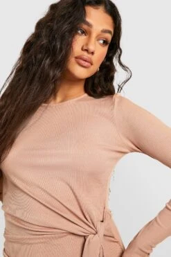 Vestito Midi Drappeggiato A Maniche Lunghe -Negozio al dettaglio Vestiti gzz46094 taupe xl 3