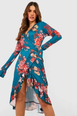 Vestito Scaldacuore Midi A Fiori Con Arricciature -Negozio al dettaglio Vestiti gzz46148 green xl 2