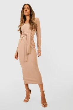 Vestito Midi Allacciato In Vita Con Scollo Rotondo