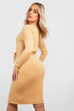 Vestito In Maglia Midi Plus Size Con Cintura -Negozio al dettaglio Vestiti gzz46486 camel xl 1