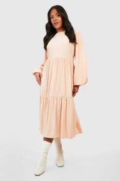 Vestito Grembiule Midi Plus Size A Coste Con Balze